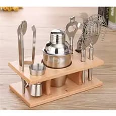 Kit para drinks e coquéteis com 9 peças e suporte de madeira premium - Perfeito para todas as ocasiões e presentear