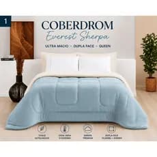 Coberdrom Queen Sherpa Flannel Azul Claro Quentinho Dupla Face