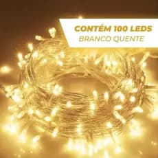 Pisca Pisca 100 LEDs Branco Quente 8 Funções 9Mts Decoração de natal