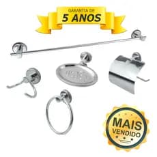 Kit Para Banheiro Acessórios de Metal Aço Inox 5 Peças