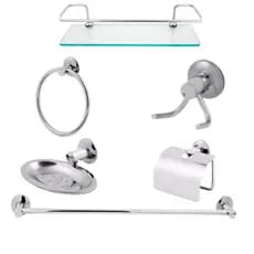 Kit Acessório Para Banheiro Aço Inox 6 Peças Com Porta Shampoo Reto