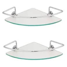 Kit 02 Porta Shampoo Suporte De Banheiro Prateleira Canto Vidro Organizador Lavabo