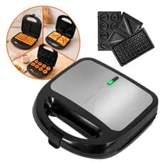 Sanduicheira Elétrica 3 Em 1 Antiaderente Para Sanduíche Grill Waffle E Donuts 850W 110V 220V