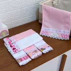 Kit 6 Toalhinhas de Ombro Colorida para Bebe com Laise e Passafita