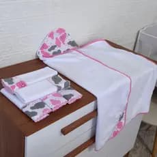 Kit Toalha de Banho Forrada Dupla Camada para Bebe + 5 Toalhinhas de Ombro Higiênicas Céu