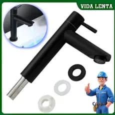 Torneira de Aço Inoxidável para Lavatório de Banheiro , Quadrado Pintura Preta Ajuste Água Quente Fria