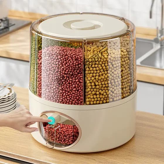 Dispenser Giratório Organizador de Cereais Luxo Alimentos com 6 Compartimentos para Grãos