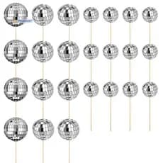 24 Pçs Bola De Discoteca Cupcake Toppers Feliz Aniversário Bolo Topper Picaretas Tema Decoração Do Para Fácil Instalação