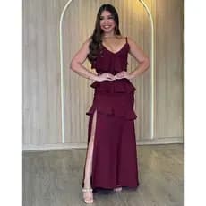 Vestido Longo Feminino com Babados e Alças Finas ✨