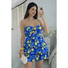 Vestido Feminino Curto  com Babados Elegante Verão