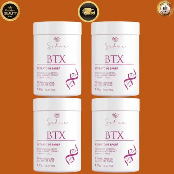 KIT 4 BTX Capilar 1kg Tratamento Profundo Anti Frizz  Liso Espetacular Alisa 100%  Fio terapia