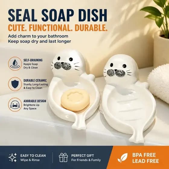 Bonito Leão Do Mar Saboneteira Drenável Caixa De Sabão Auto Drenagem Suporte Cerâmica Recipiente Decoração Banheiro Orga