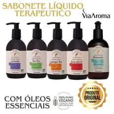 SABONETE LIQUIDO NATURAL VEGANO, TERAPEUTICO COM ÓLEOS ESSENCIAIS, MULTI BENEFICIOS- VIA AROMA 250ML