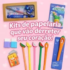 PAPELARIA FOFA, MATERIAL ESCOLAR, KIT CANETA FOFA, BORRACHAS,  LAPIS, MARCA TEXTO PAPELARIA CRIATIVA
