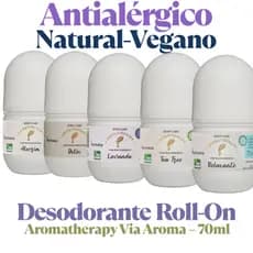 Desodorante Natural Vegano Clareador sem alumínio Roll-on Antialérgico c/ oleos essenciais Via Aroma