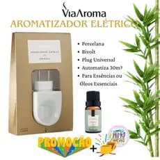 Aromatizador Difusor Eletrico Porcelana cor Branco, KIT Aromatizador mais Essência Bamboo Via Aroma.