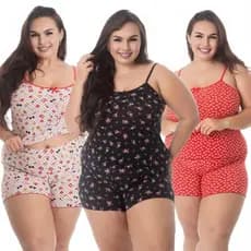 Kit 3 Baby Doll Microfibra Plus Size Short Doll Pijamado  P ao GG3 Feminino Dormir Conjunto