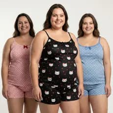 3 Conjuntinho com blusinha soltinha mais short delicado/feminino Babydoll Plus Size Microfibra