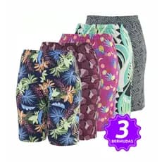 Kit 3 Bermudas de Senhora Microfibra Confortável Fresquinho