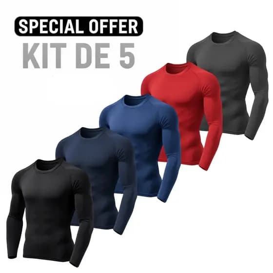 KIT 5 Camiseta de compressão térmica Segunda Pele masculina manga longa Lisa Proteção Uv Unissex