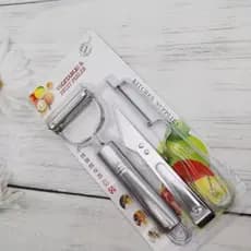 Conjunto de três peças de descascador de aço inoxidável, descascador de batatas 3 em 1, fatiador de frutas e vegetais, f
