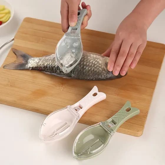 Removedor manual de escamas de peixe com tampa, utensílio de cozinha doméstico, raspador de escamas de peixe de plástico