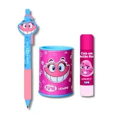 Kit Material Escolar Fini Lapiseira 0.7 Apontador Metal com Depósito + Cola Bastão Escolar Infantil