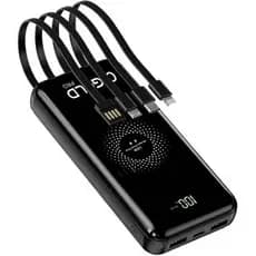 Carregador Portátil Sem Fio Por Indução PowerBank 10000mAh Com Cabos Inclusos Embutidos Rápido Turbo