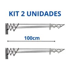 Kit 2 Varal de Parede 100 cm Retratil Sanfonado 100% Aluminio Leve e Não Enferruja