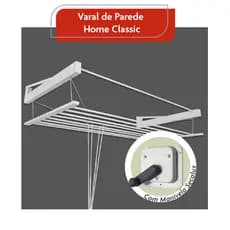 Varal De Parede Tradicional Clássico Sobe E Desce Com Manivela Sob Medida 10 Varetas - Bitenfer Varais