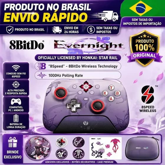 Controle 8Bitdo Ultimate 2  Evernight, 1000 Hz, HALL EFFECT,  Com Dock de carregamento, RGB, PC edição colecionador