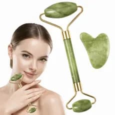 Jade Roller + Gua Sha Pedra Jade Natural Massageador Facial Anti Inchaço Relaxamento