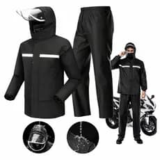 Capa Roupa de Chuva Conjunto Jaqueta Calça Motoqueiro Unissex Reforçada Impermeável com Mascara