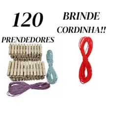 Kit 120 unidades Prendedor madeira + cordinha de varal brinde grampo de pinus, pregador de roupa prendedor de pinus