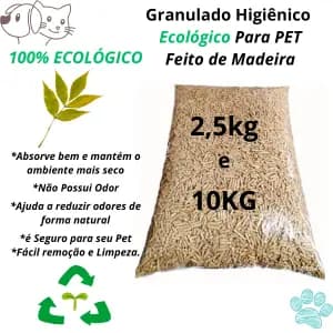 Granulado Higiênico Ecológico Para Pet 2,5kg e 10kg granulado, areia de madeira, areia ecológica de madeira pet higiene