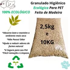 Granulado Higiênico Ecológico Para Pet 2,5kg e 10kg granulado, areia de madeira, areia ecológica de madeira pet higiene