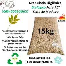 Granulado Higiênico Ecológico para Pet 100%Natural feito com Maravalha de madeira Areia Ecológica Higiênica madeira Pet