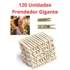 Kit 120 Prendedor madeira GIGANTE, grampo de roupa, pregador de roupa, prendedor grande, prendedor pinus lavanderia