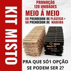 KIT 120 UNIDADES  PRENDEDOR 60 PRENDEDOR DE MADEIRA + 60 PRENDEDOR DE PLÁSTICO PREGADOR MADEIRA PREGADOR PLÁSTICO MISTO