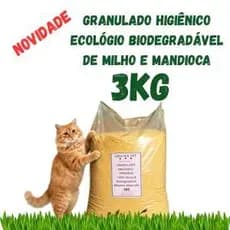 Granulado Higiênico Ecológico de Milho e Mandioca Grão Médio Ultra Absorvente 3kg - Granulado Milho e Mandioca p/ Gatos