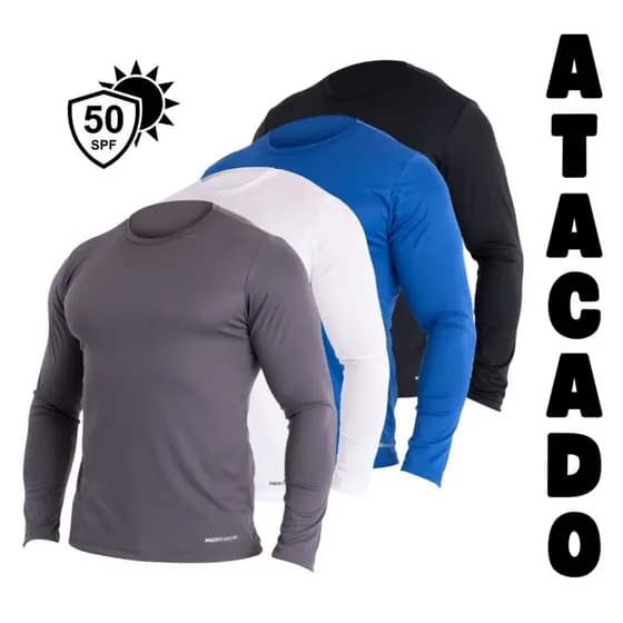 ATACADO 10 Peças Camiseta Térmica Masculina Proteção UV50+ Manga Longa Segunda Pele
