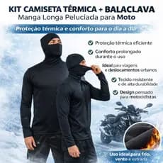 Kit Camiseta Peluciada Manga Longa com Touca Balaclava Articulada para Motoqueiros