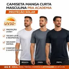 Camiseta Manga Curta Masculina pra Academia com Proteção Solar UV50+ Musculação Esportes