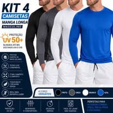 Kit 4 Blusas Térmicas Proteção Solar UV50+ Masculina Manga Comprida Segunda Pele Praia Trabalho Sol Verão Confortável