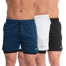 Kit 3 Shorts Esportivos 2em1 Academia Masculino Corrida Bolso Oculto Pra Celular