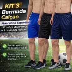 Kit 3 Shorts Esportivos Masculino Conforto e Performance Para Futebol Academia