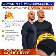 Camiseta Manga Longa Masculina Peluciada Térmica Manga Longa pra Inverno/Frio costura reforçada