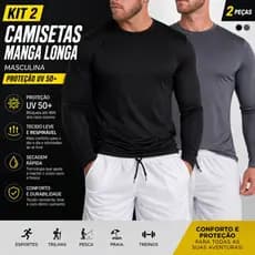 KIT 2 Camiseta Térmica Masculina Manga Longa Proteção UV Frio Calor Fitness Academia Corrida