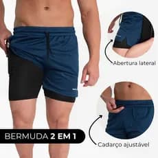 Bermuda Shorts 2em1 Academia Treino Masculino Dryfit com Bolsos e Elastano Sport Fit Alta Qualidade