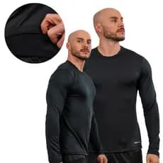 Camiseta Preta Manga Longa Peluciada Masculina Térmica para Inverno/Frio costura reforçada